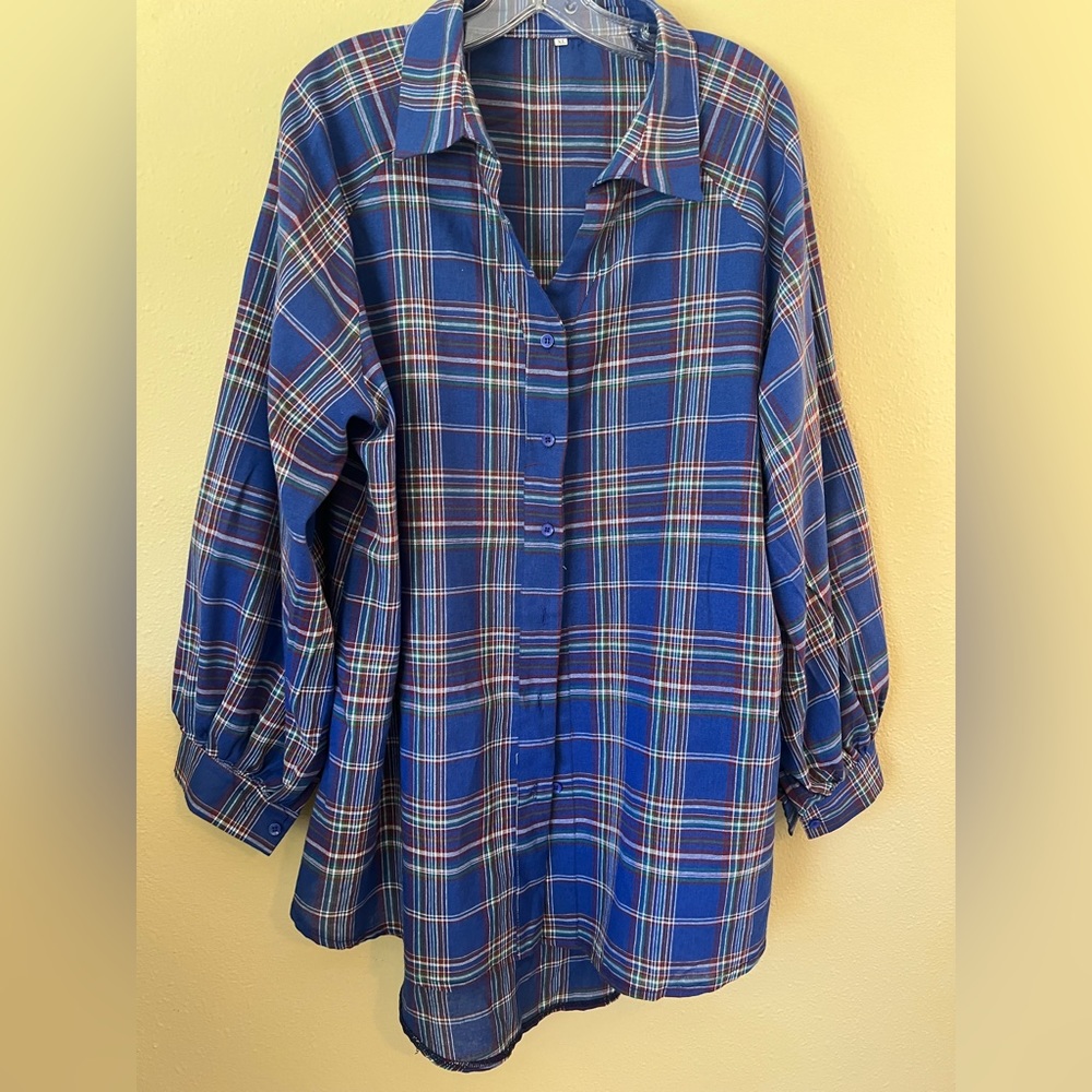 Ladies Plaid Button Down 90's Style Top Size XL